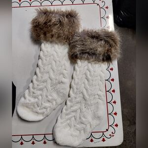 Max Studio White and Brown Faux Fur Knit Stockings